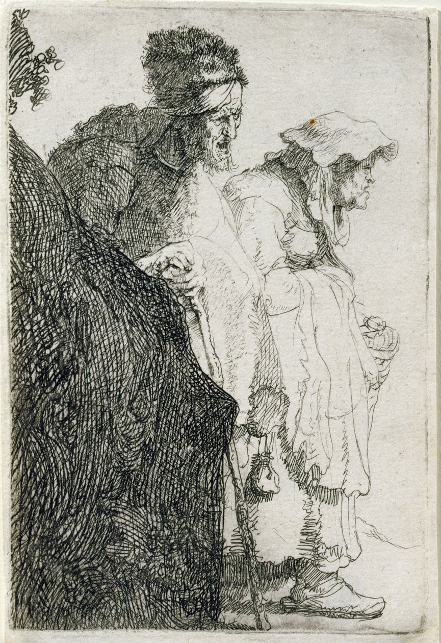 متسول رجل وامرأة خلف بنك ، c.1630 بواسطة رامبرانت فان راين
