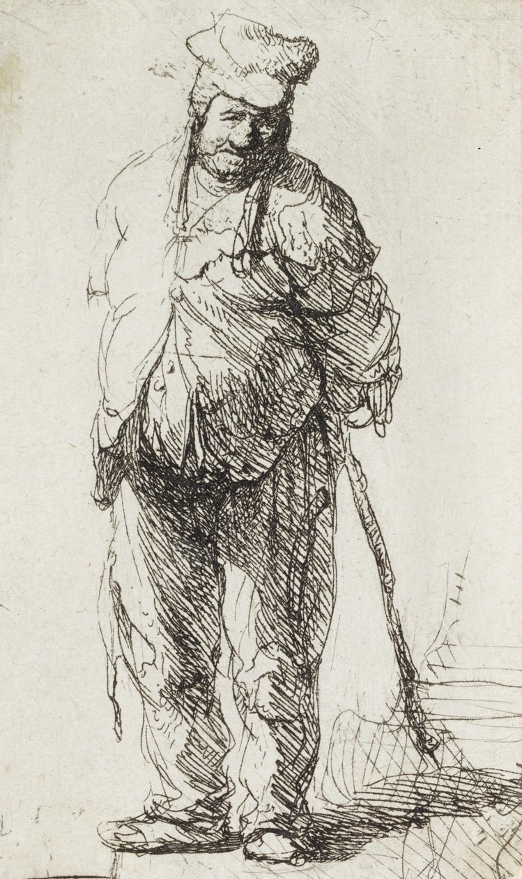 Beggar leaning on a Stick (pen & ink on paper) بواسطة رامبرانت فان راين