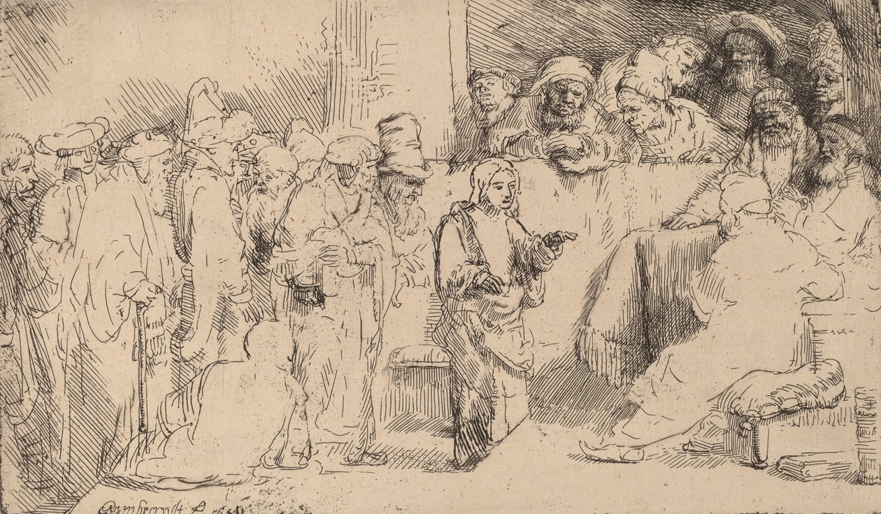 مجادلة المسيح مع الأطباء: رسم تخطيطي ، 1652. بواسطة رامبرانت فان راين