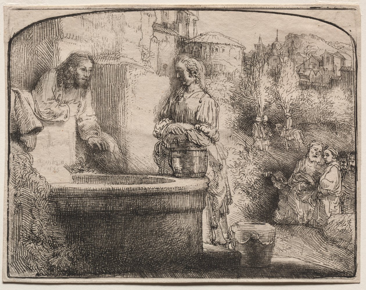 المسيح وامرأة السامرة: طباعة مقوسة ، 1657-1658. بواسطة رامبرانت فان راين