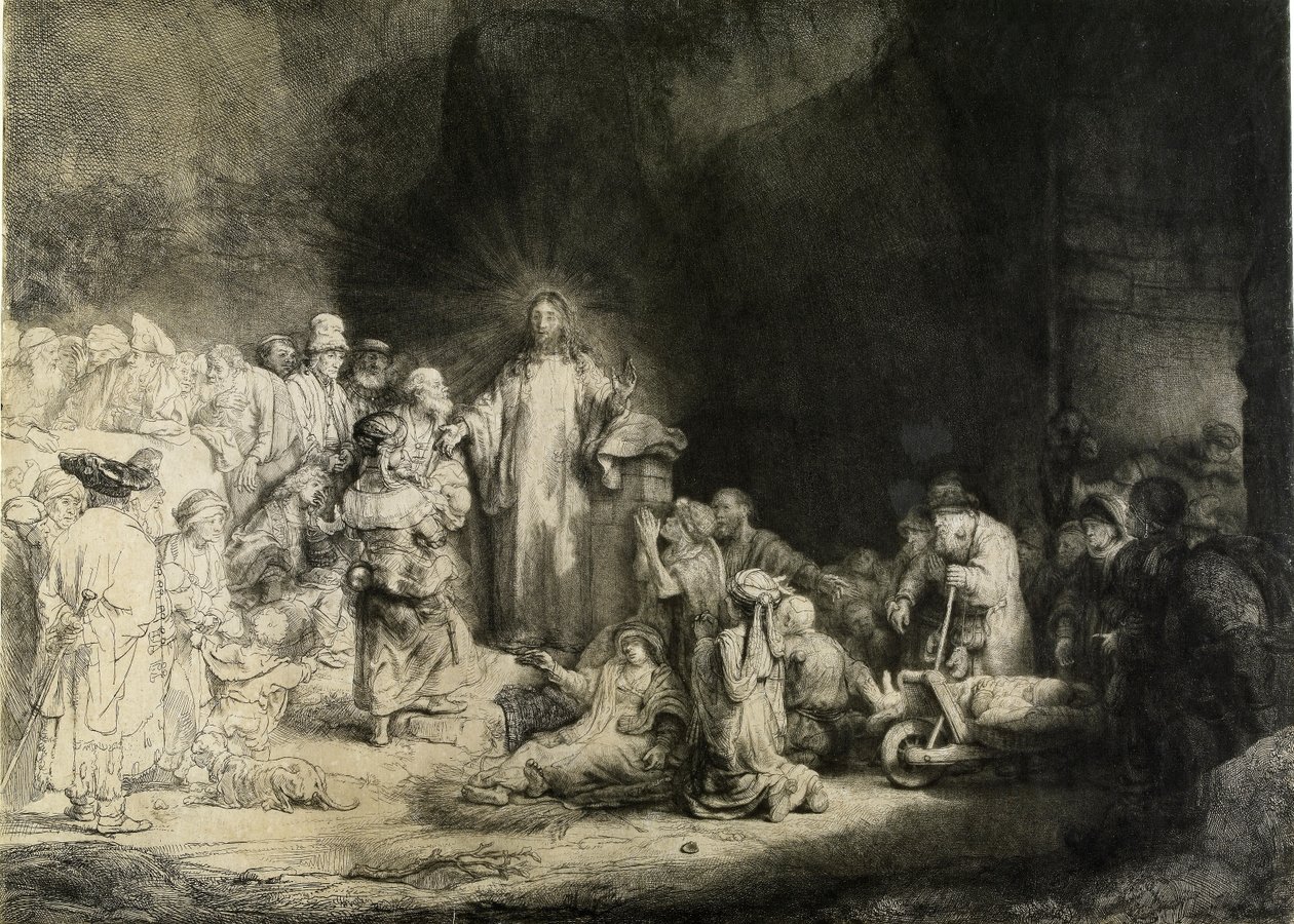 المسيح يشفي المرضى: 'Hundred Guilder Print' ، ج 1649 بواسطة رامبرانت فان راين