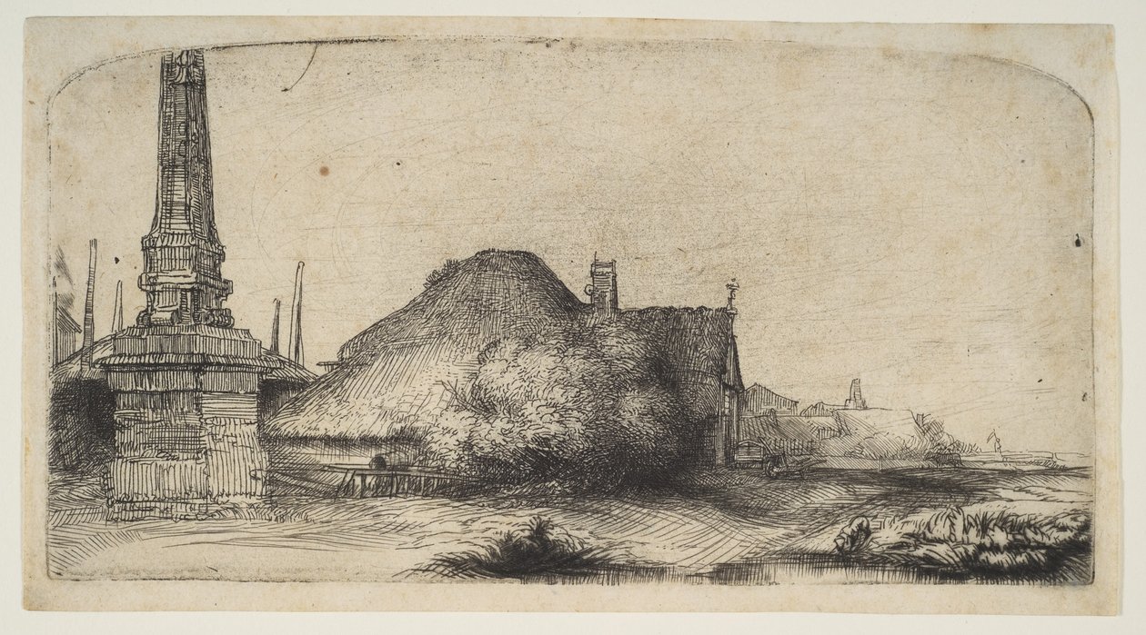 كوخ وآخر الحدود على Spaarndammerdijk LObelisque ، كاليفورنيا. 1650. بواسطة رامبرانت فان راين