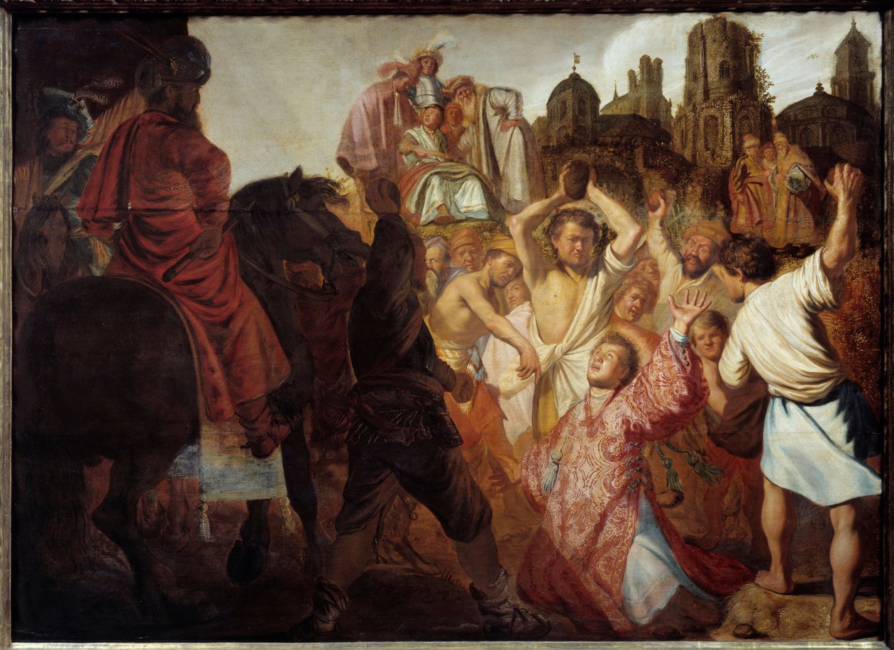 أول شهيد مسيحي: "رجم القديس ستيفن" لوحة لهارمينز فان راين رامبرانت (1606-1669) 1625 صن. 0،89x1،23 م ليون ، متحف الفنون الجميلة بواسطة رامبرانت فان راين