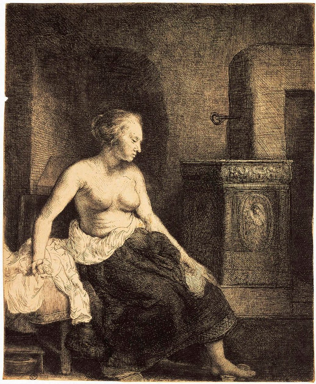 امرأة نصف عارية بموقد ، 1658. بواسطة رامبرانت فان راين