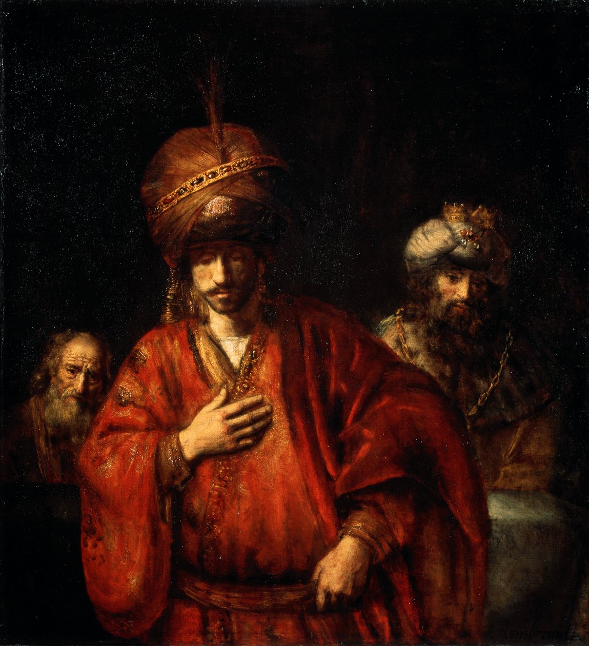 هامان يتعرف على مصيره ديفيد وأوريا ، 1665. بواسطة رامبرانت فان راين