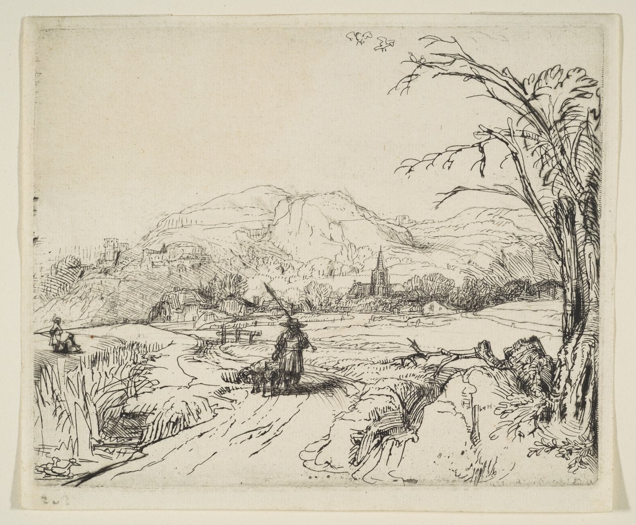 المناظر الطبيعية مع الراعي والكلب ، كاليفورنيا. 1653. بواسطة رامبرانت فان راين