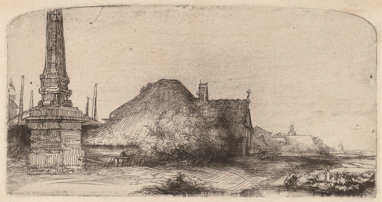 منظر طبيعي مع مسلة ، ج. 1650. بواسطة رامبرانت فان راين