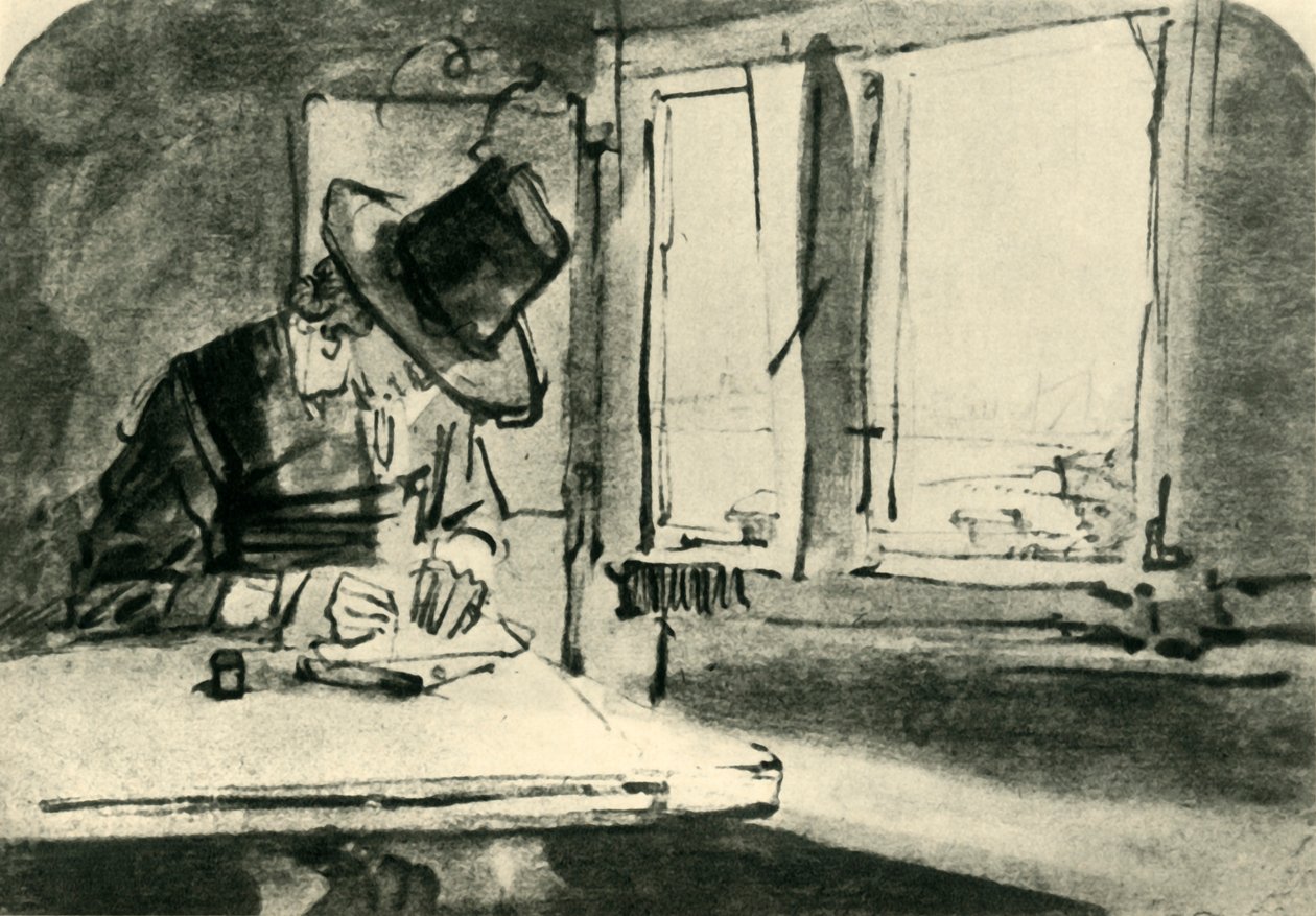 رجل رسم في النافذة ، منتصف القرن السابع عشر ، 1943. بواسطة رامبرانت فان راين
