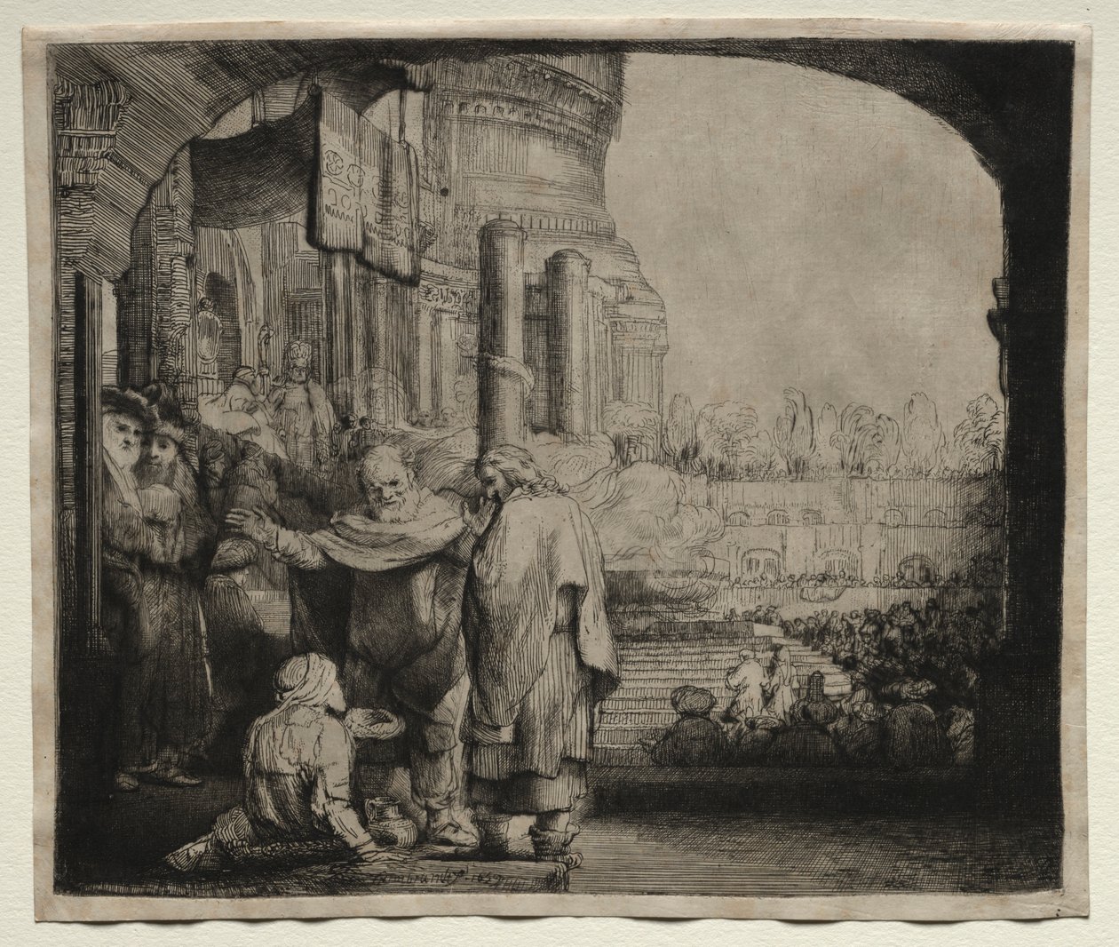 بيتر وجون شفاء المشل عند بوابة المعبد ، 1659. بواسطة رامبرانت فان راين