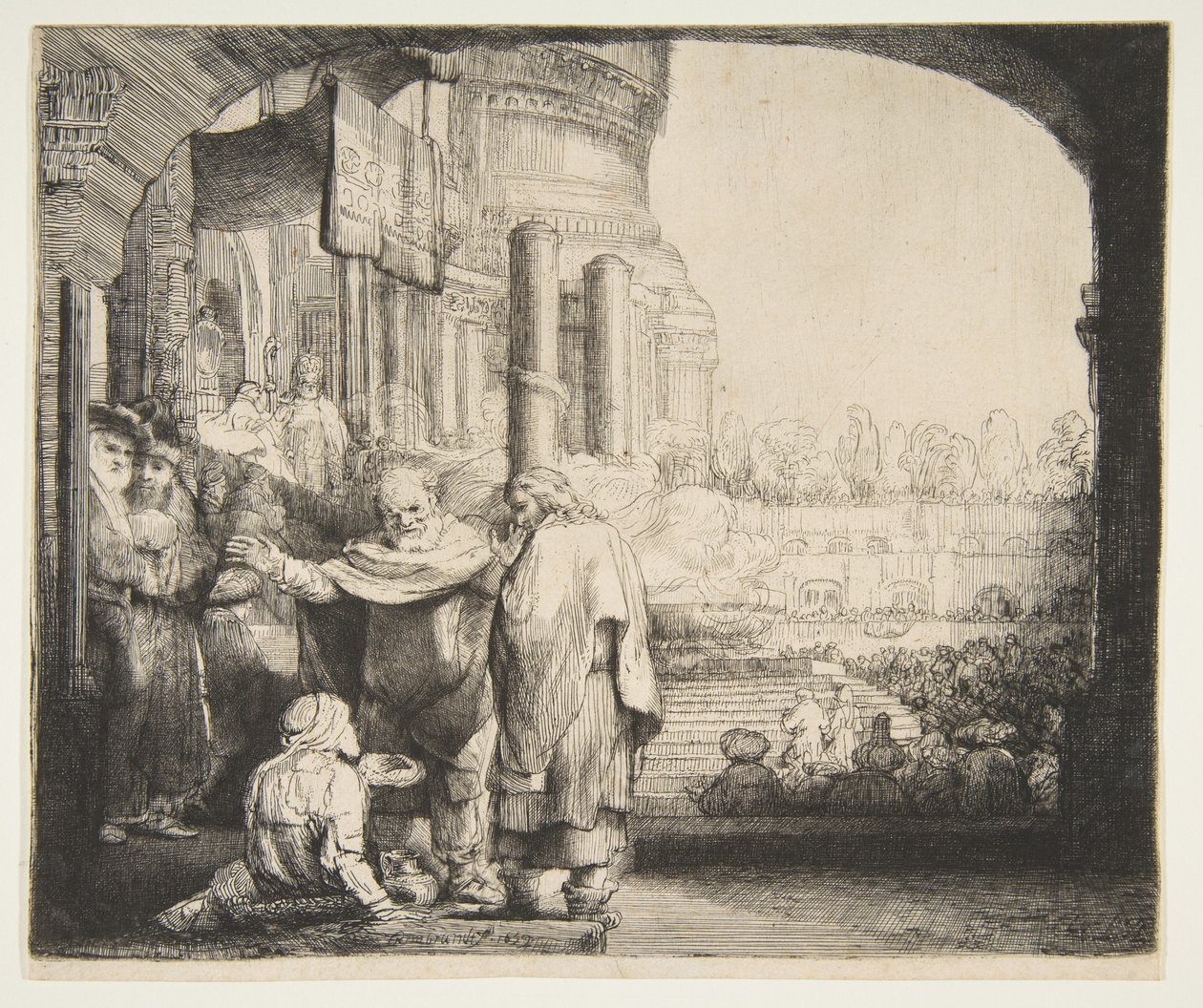بيتر وجون شفاء المشل عند بوابة المعبد ، 1659. بواسطة رامبرانت فان راين