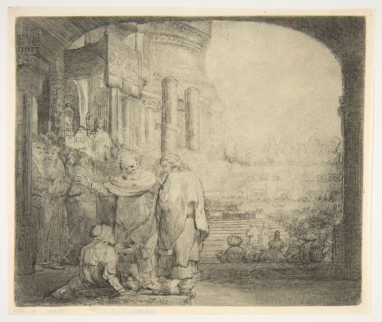 بيتر وجون شفاء المشل عند بوابة المعبد ، 1659. بواسطة رامبرانت فان راين