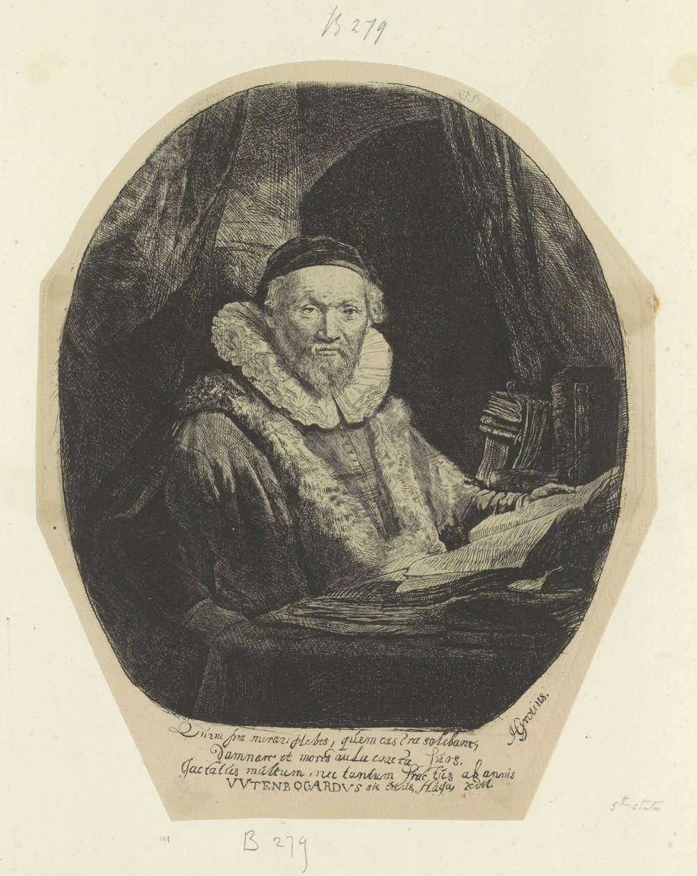 Portret van de Remonstrante يتنبأ بـ Jan Wtenbogaert مجموعة من خمسة وثمانين مطبوعة أصلية (عنوان السلسلة) بواسطة رامبرانت فان راين