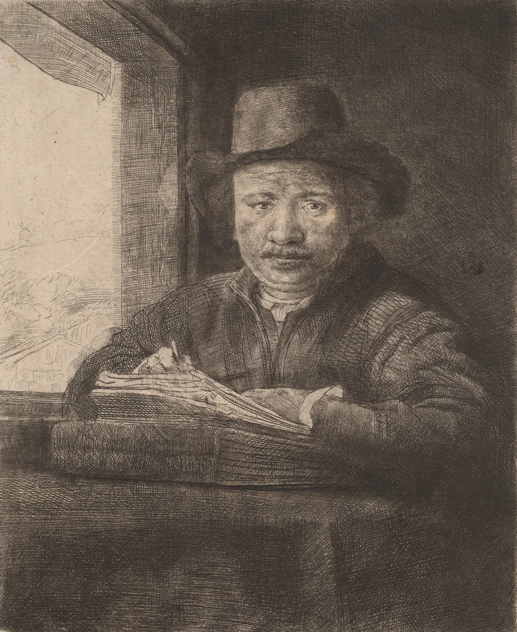 رسم بورتريه ذاتي في النافذة ، 1648. بواسطة رامبرانت فان راين