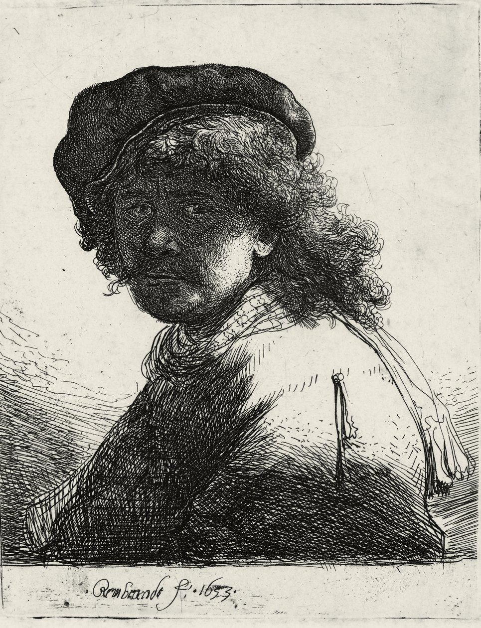 صورة شخصية لغطاء ووشاح مع الوجه الداكن ، 1633 بواسطة رامبرانت فان راين
