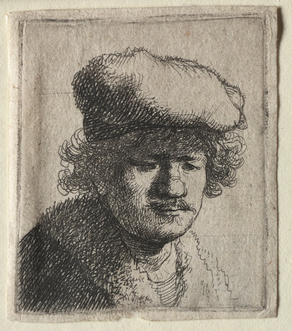 صورة شخصية مع سحب الغطاء للأمام ، ج. 1631. بواسطة رامبرانت فان راين