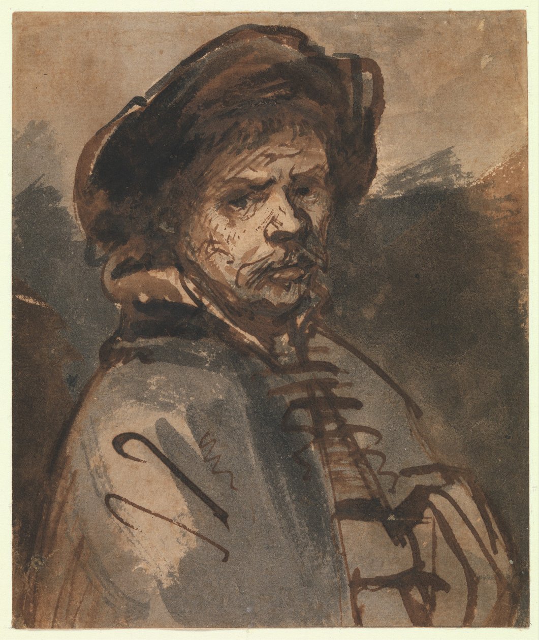 صورة شخصية ، 1635-40 (قلم وحبر بني) بواسطة رامبرانت فان راين