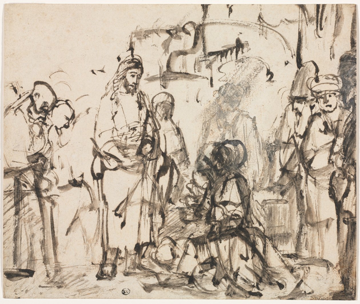 لقاء المسيح مع مارثا ومريم بعد وفاة لعازر ، ج. 1662-65. بواسطة رامبرانت فان راين