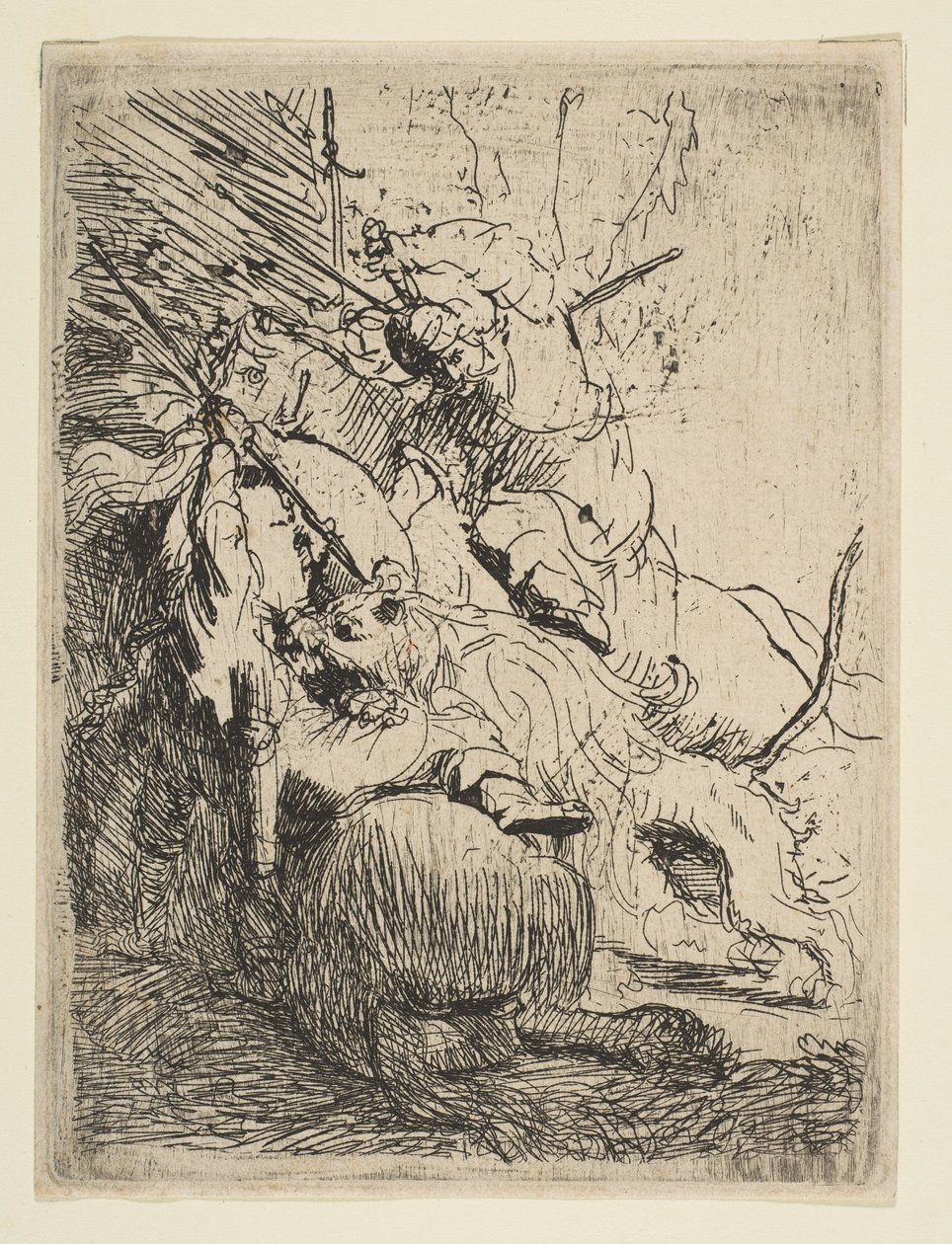 The Lion Lion Hunt with One Lion ، كاليفورنيا. 1629. بواسطة رامبرانت فان راين