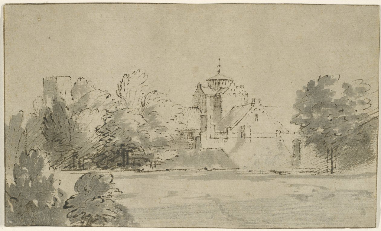 منظر لمارياكيرك في أوترخت من الجنوب ، c.1652 (قلم وحبر مع غسيل على الورق) بواسطة رامبرانت فان راين