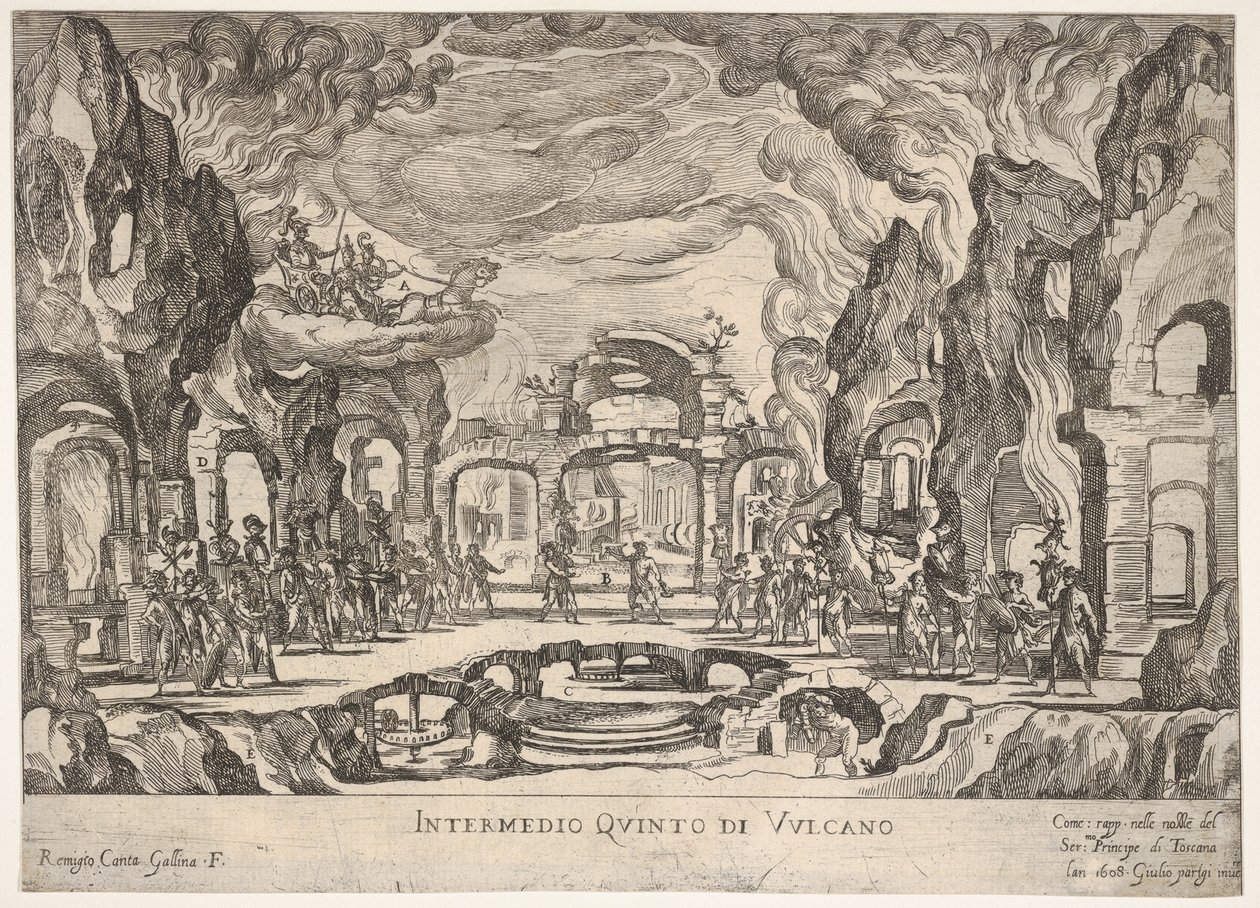 الفاصل الخامس: فولكان Intermedio quinto di Volcano ، من سلسلة Seven Interludes ... ، 1608. بواسطة ريميجيو كانتاجالينا