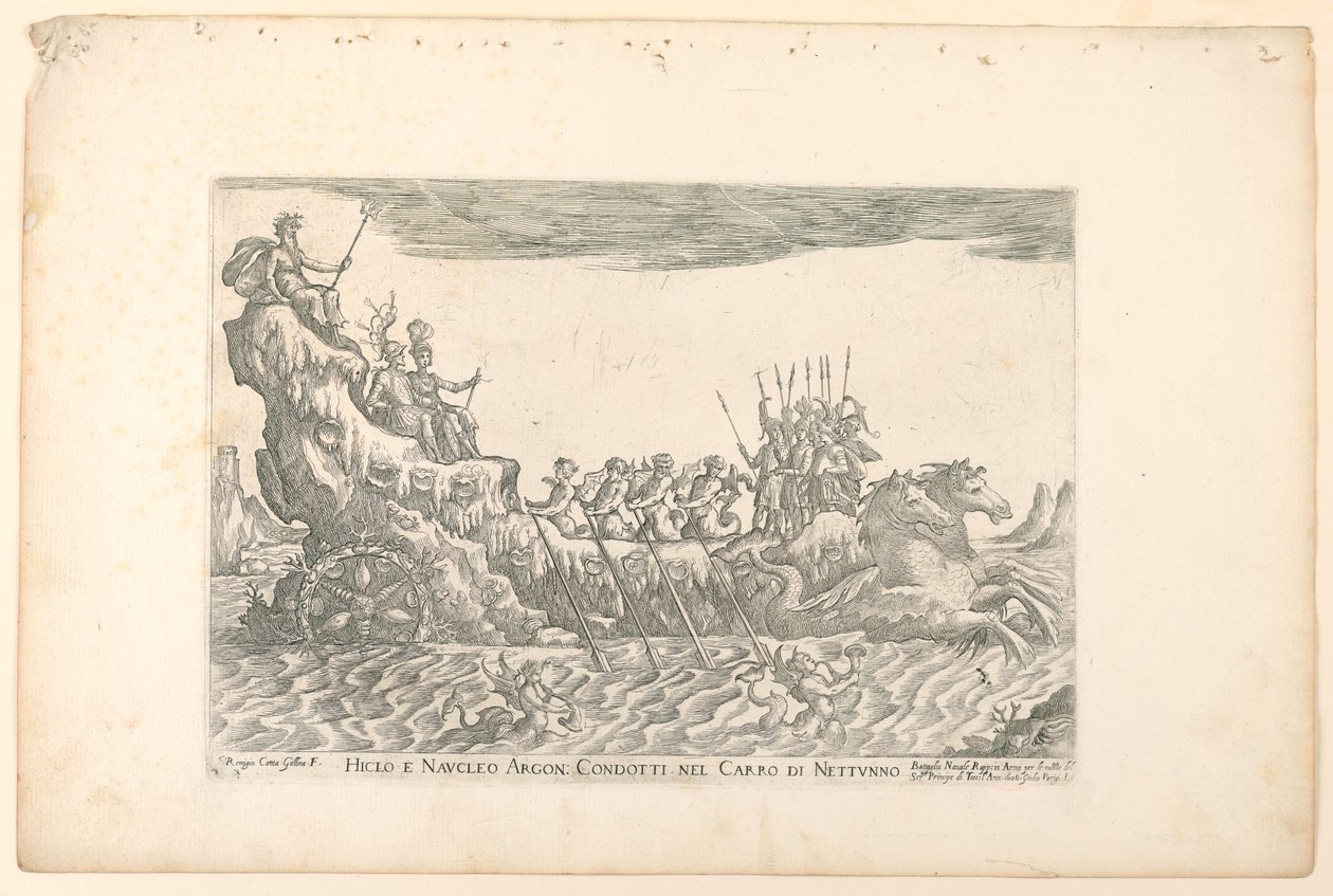 Hiclo و Naucleo الأرجون. أجريت في عربة نبتون ، من سفن Argonauts للاحتفال بزفاف Cosimo de 'Medici في عام 1608 ، اللوحة 10 بواسطة ريميجيو كانتاجالينا