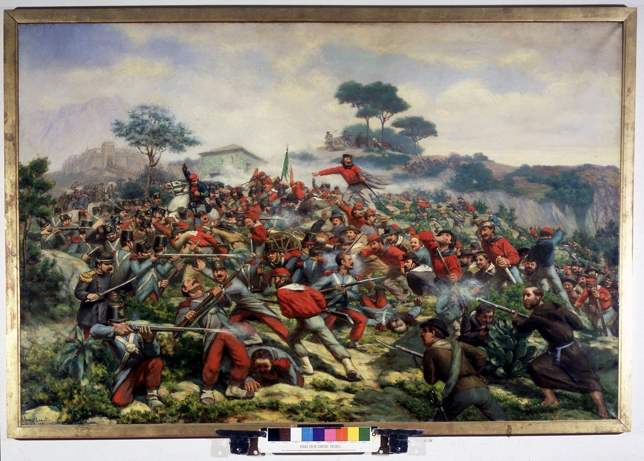 Risorgimento: معركة كالاتافيمي في صقلية معارضة قوات جوزيبي غاريبالدي (1807-1882) ، يمتلك الألف جيش مملكة الصقليتين ، لوحة 15/05/1860 بواسطة Remigio Legat. Museo del Risorgimento. ميلان بواسطة ريميجيو ليجاتي