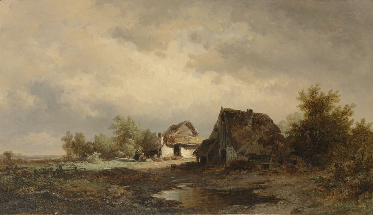 المناظر الطبيعية مع أكواخ على المراعي بواسطة Remigius Adrianus Haanen