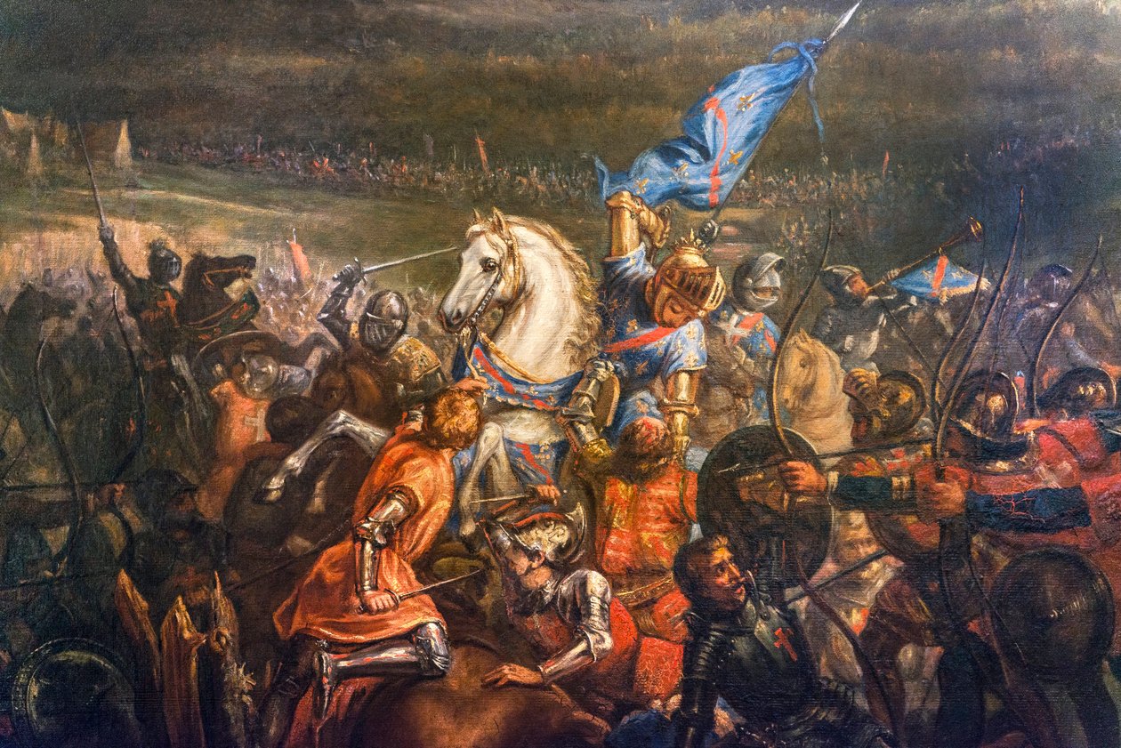 حرب المائة عام: معركة فورميني (كالفادوس) في 15/04/1450 بين الجيش الإنجليزي لتوماس كيريل (1396-1461) وجن دي كليرمون (توفي عام 1356) - تفاصيل لوحة ريمي يوجين جوليان ( 1797-1868) - Musee d