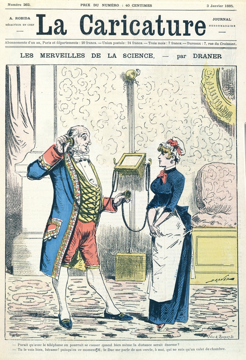 الهاتف ، رسم توضيحي من "La Caricature" ، منقوش بواسطة إيف أند باريت ، 3 يناير 1885 بواسطة رينارد جول درينر