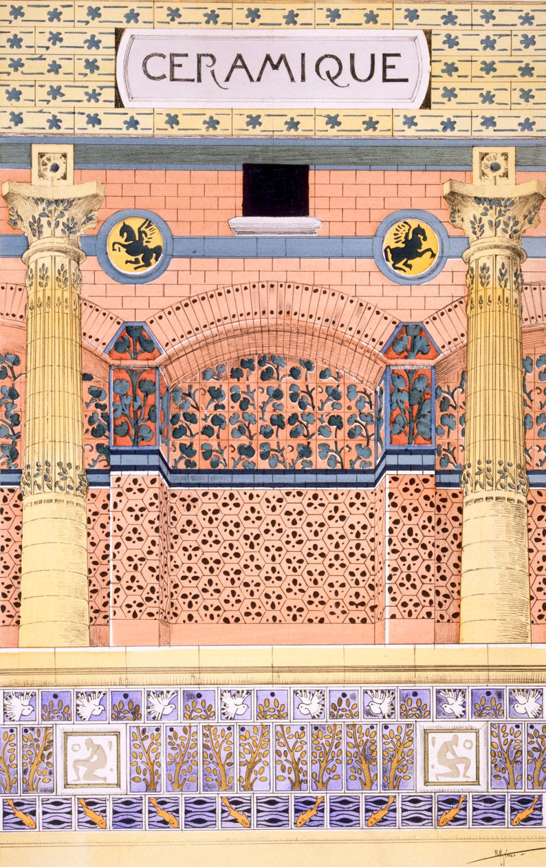 السيراميك: تصميمات لمخططات الحوائط المبلطة ، من "اسكتشات تزيينية" ، ص 1895 بواسطة رينيه بينيه