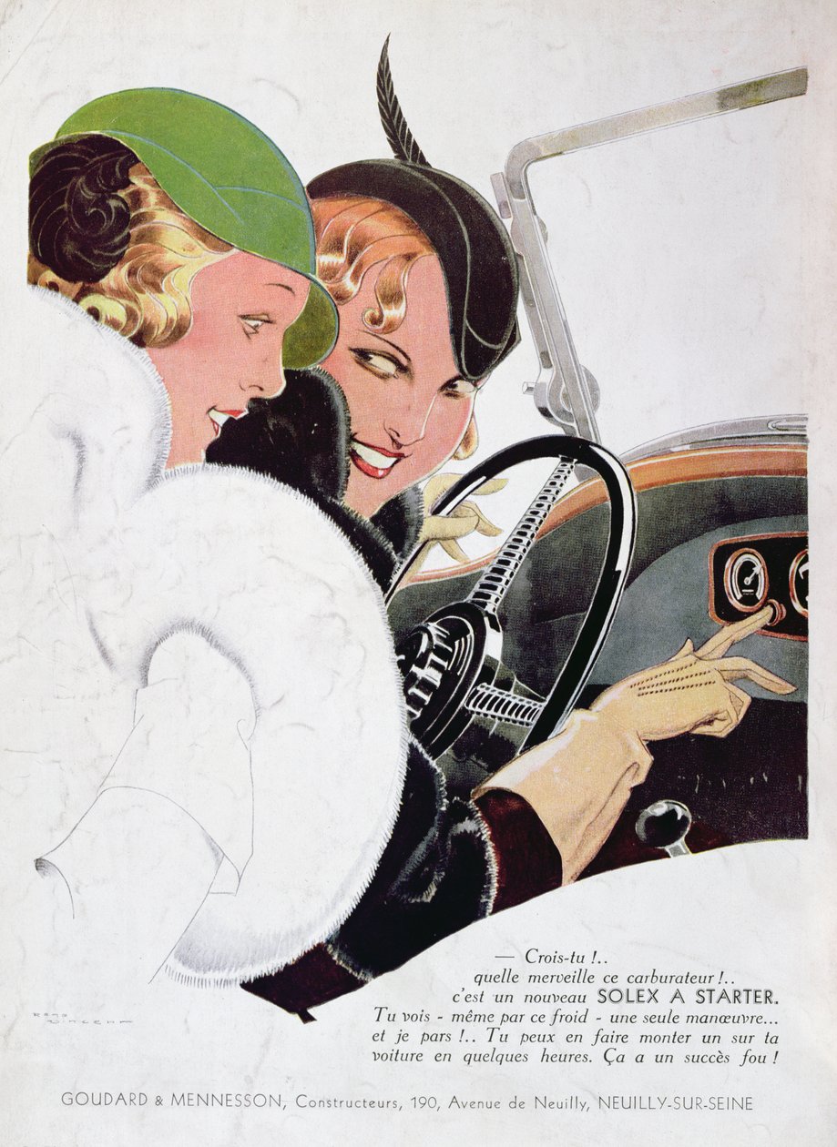 إعلان عن مكربنات سوليكس من مجلة فوغ يناير 1932 بواسطة رينيه فنسنت