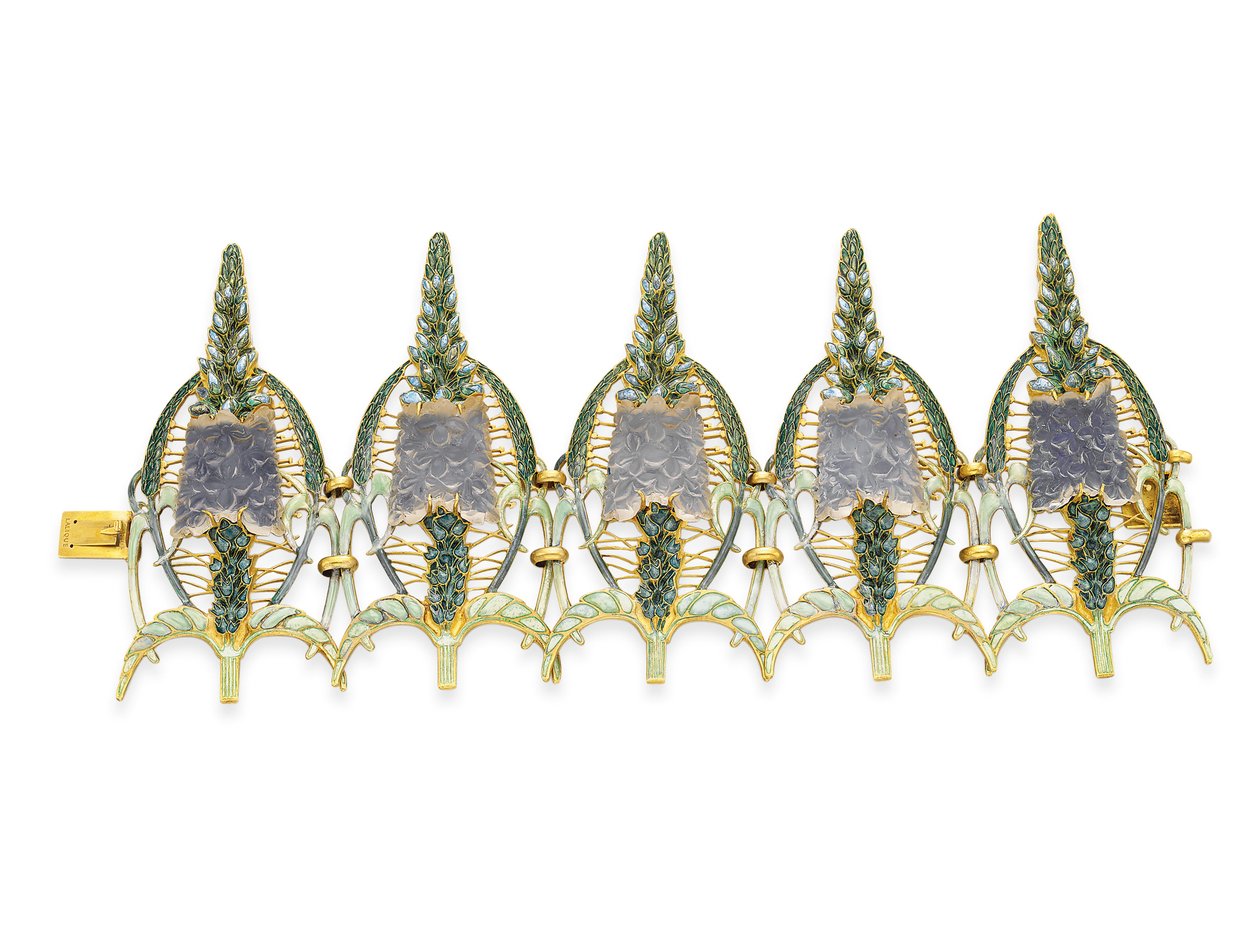 سوار Art Nouveau &39;Speedwell&39; ، c1900 (زجاج ومينا وذهبي) بواسطة رينيه جول لاليك