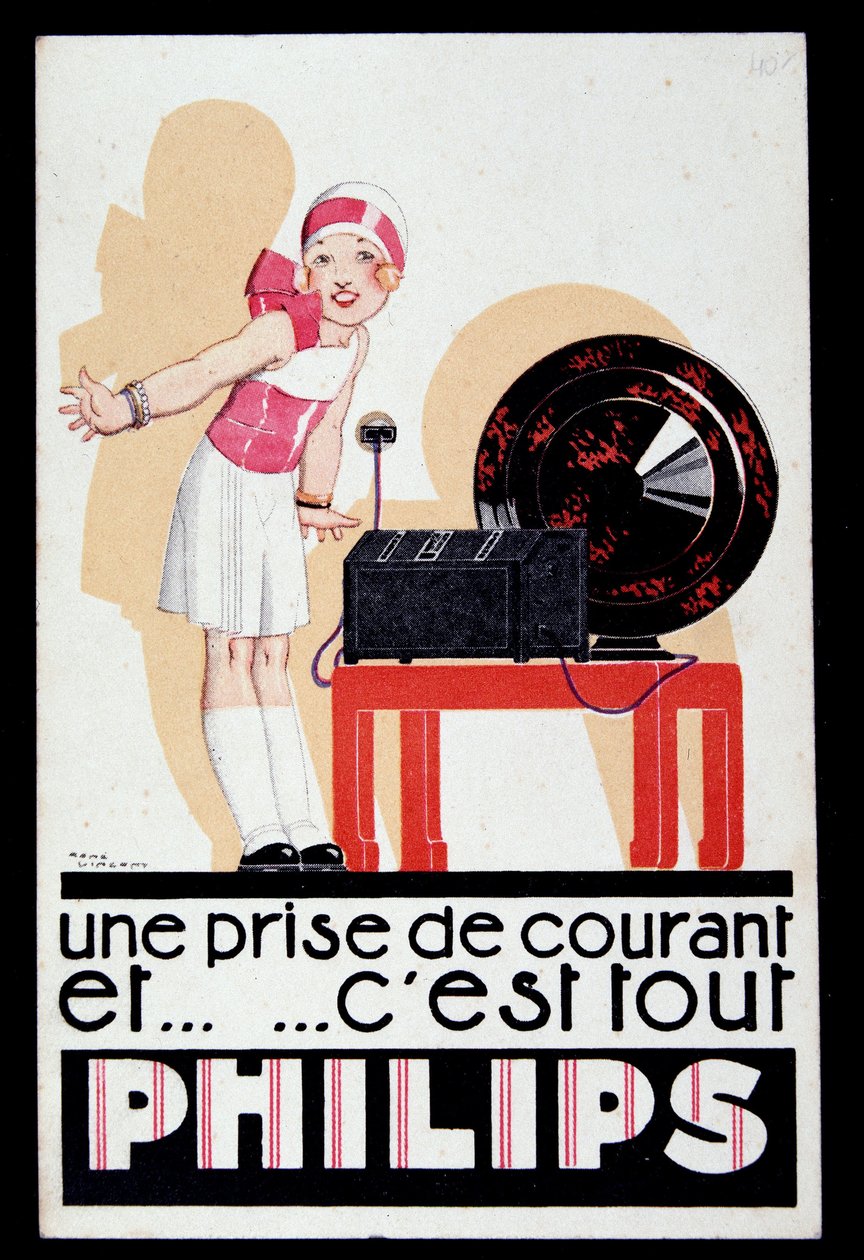 الإعلان عن جهاز الراديو Philips ، إصدار 1930 بواسطة رينيه فنسنت