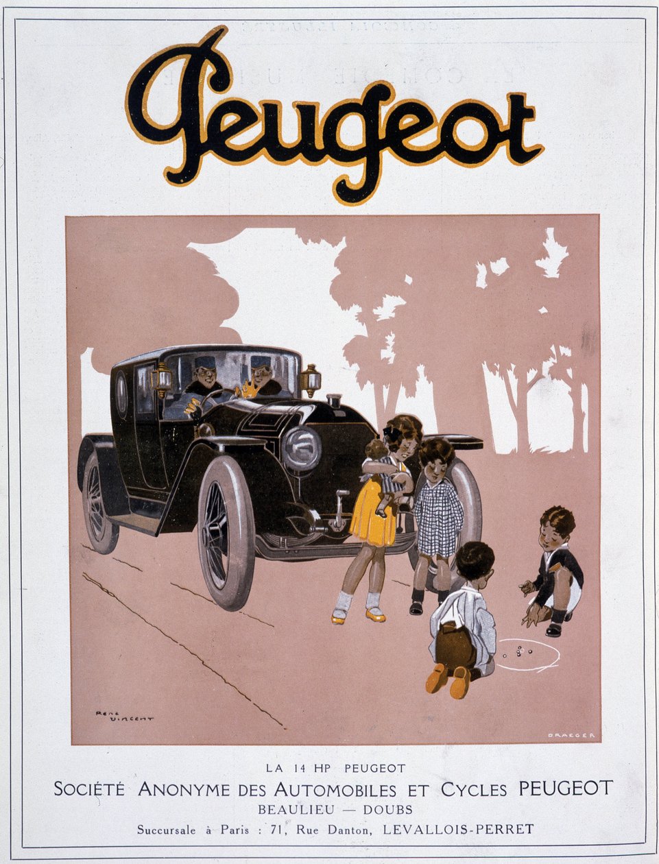 الإعلان عن Peugeot "" The 14 HP Peugeot "" في "" Comoedia illustrious "" "في 20 ديسمبر بواسطة رينيه فنسنت
