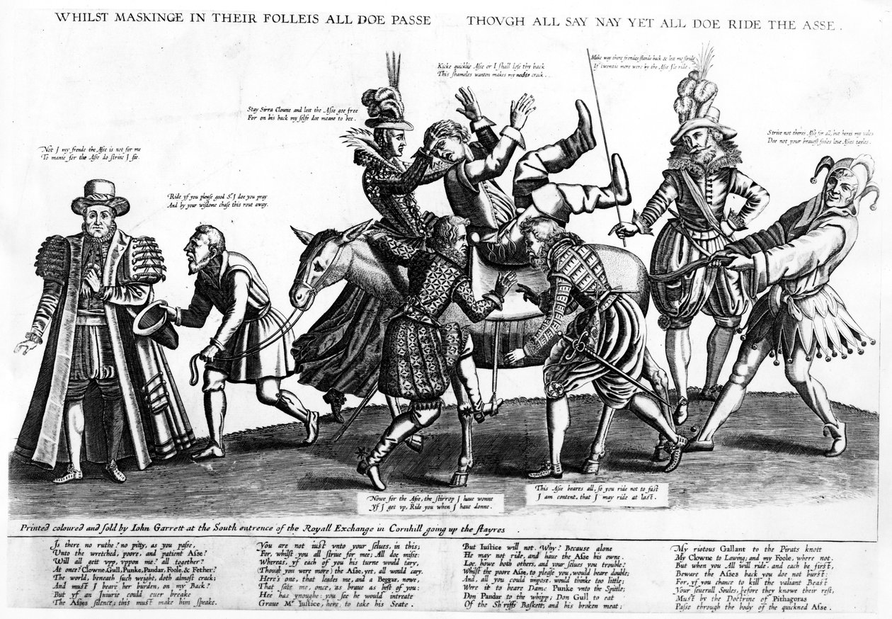 في حين أن المقنع في فولييس كلهم يسيرون على نحو ظاهري ، على الرغم من أن الجميع يقولون لا ، ولكن جميعهم ظالمين يركبون الجثة ، 1607 بواسطة رينولد الستراك