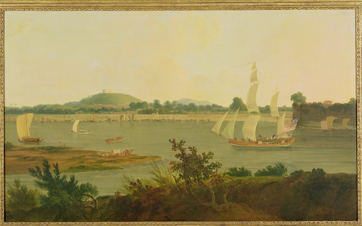 Pinnace الإبحار أسفل الغانج بعد حصن Monghyr ، c.1791 بواسطة القس إدوارد توماس دانييل