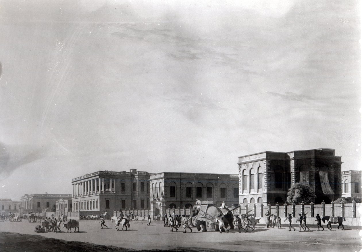 The Council House ، كالكوتا ، اللوحة 29 من "المشهد الشرقي: أربعة وعشرون مشاهدة في الهندوسية" ، نقشها توماس (1749-1840) ووليام (1769-1837) دانييل ، 1798 بواسطة القس إدوارد توماس دانييل