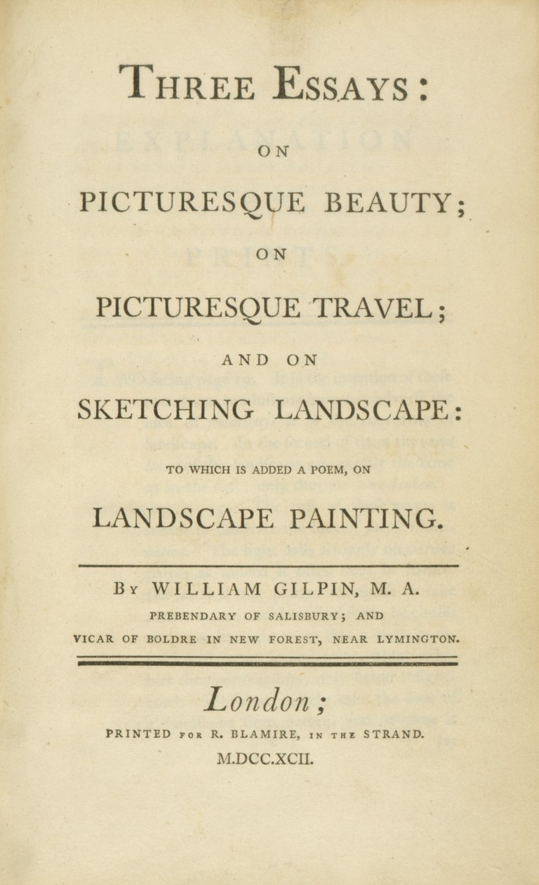 صفحة العنوان ، من ثلاث مقالات: عن الجمال الخلاب ، عن السفر الخلاب ، وعن الرسم ... 1792 بواسطة القس ويليام جيلبين