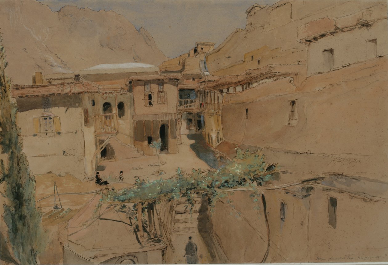 منظر داخلي لدير ، جبل سيناء ، 1841 (مرحاض ، قلم ، غواش على ورق) بواسطة القس إدوارد توماس دانييل