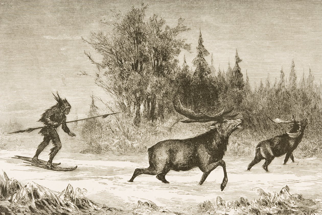 صيد موس أمريكي أصلي في الإقليم الشمالي الغربي ، c.1880 بواسطة القس صمويل مانينغ