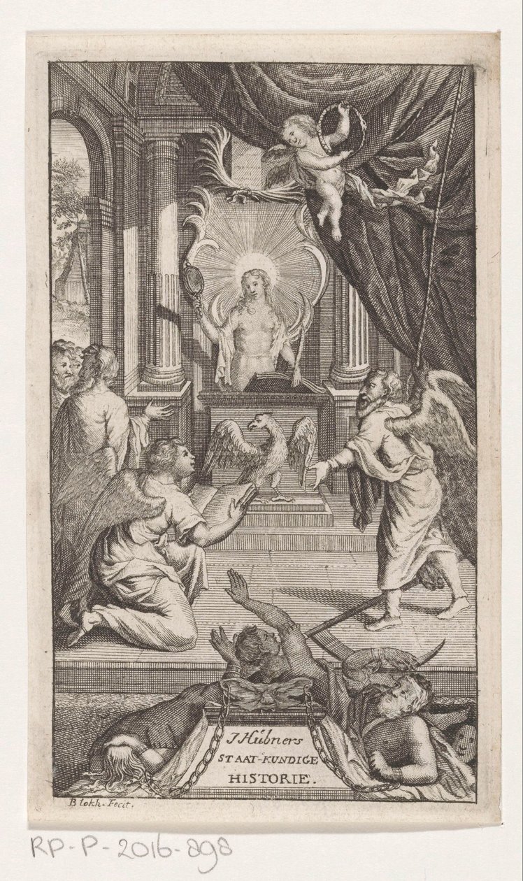 وقت الأب يكشف التاريخ التاريخ السياسي لهويبنرز (العنوان على الشيء) صفحة العنوان لـ: Johann Hübner ، أسئلة موجزة من التاريخ السياسي ، ١٧٢٢ بواسطة رينير بلوخويسين