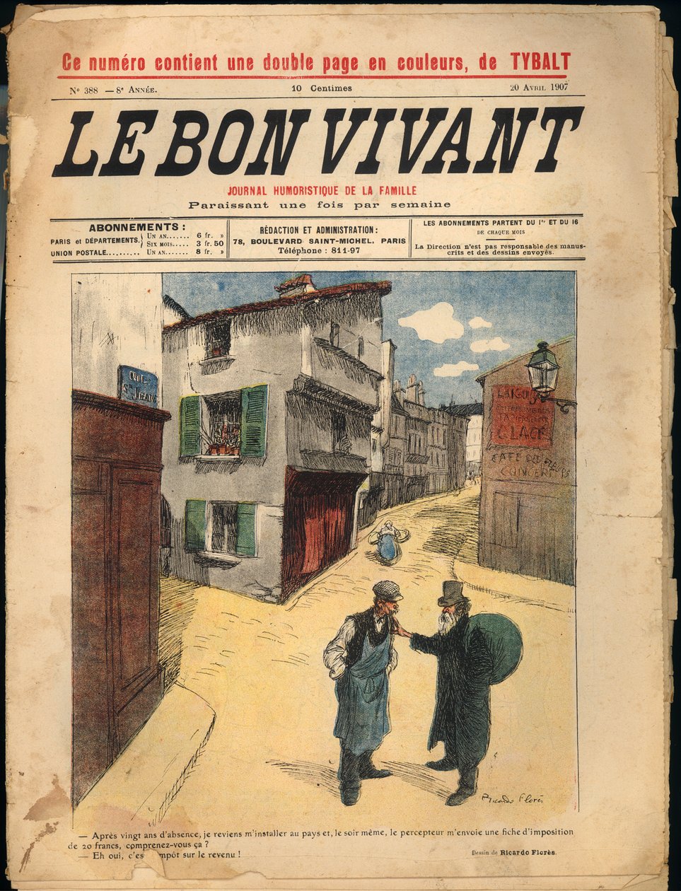 الغلاف الأمامي لمجلة "Le Bon Vivant" ، رقم 388 ، 20 أبريل 1907 (ورق مطبوع) بواسطة ريكاردو فلوريس