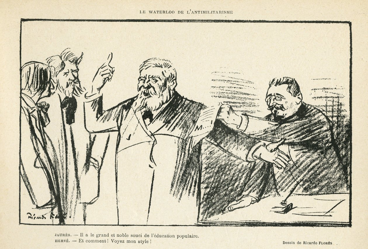 رسم توضيحي لريكاردو فلوريس (1878-1918) في Le Rire ، 27/07/12 - The Waterloo of Antimilitarism - Antimilitarism - Jaures Jean ، Herve Gustave (1871-1944) بواسطة ريكاردو فلوريس