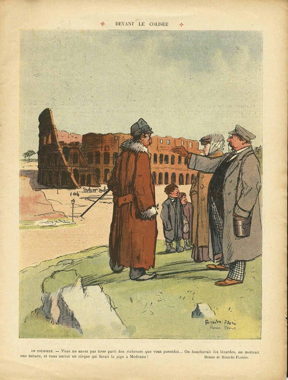 رسم توضيحي لـ Ricardo Flores (1878-1918) في Le Rire ، 03/04/09 - أمام Colisee - إيطاليا ، السياحة السياحية ، Colisee بواسطة ريكاردو فلوريس