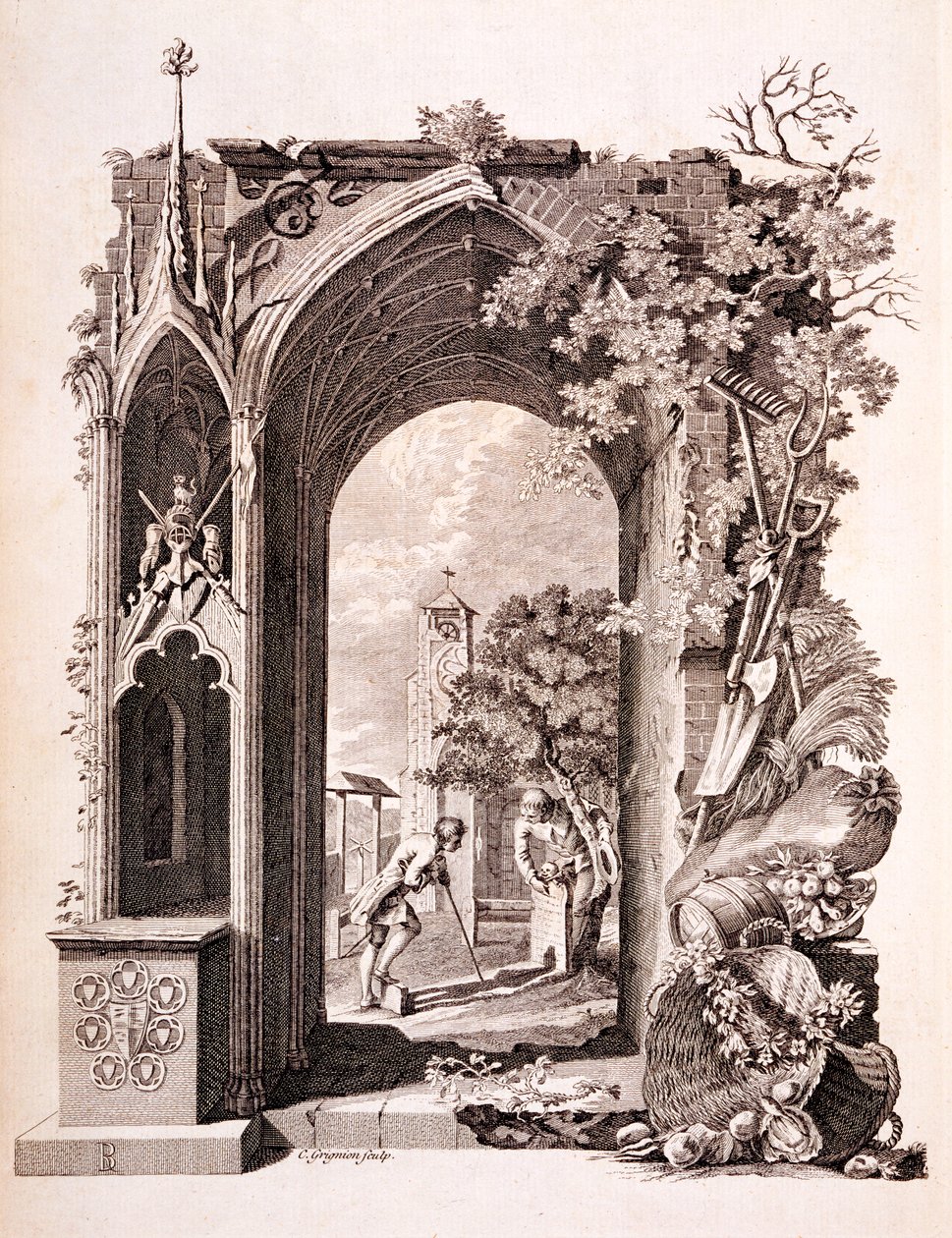 Elegy in a Country Churchyard ، رسم توضيحي من "قصائد توماس غراي الست" ، تم نشره عام 1775 بواسطة ريتشارد بنتلي