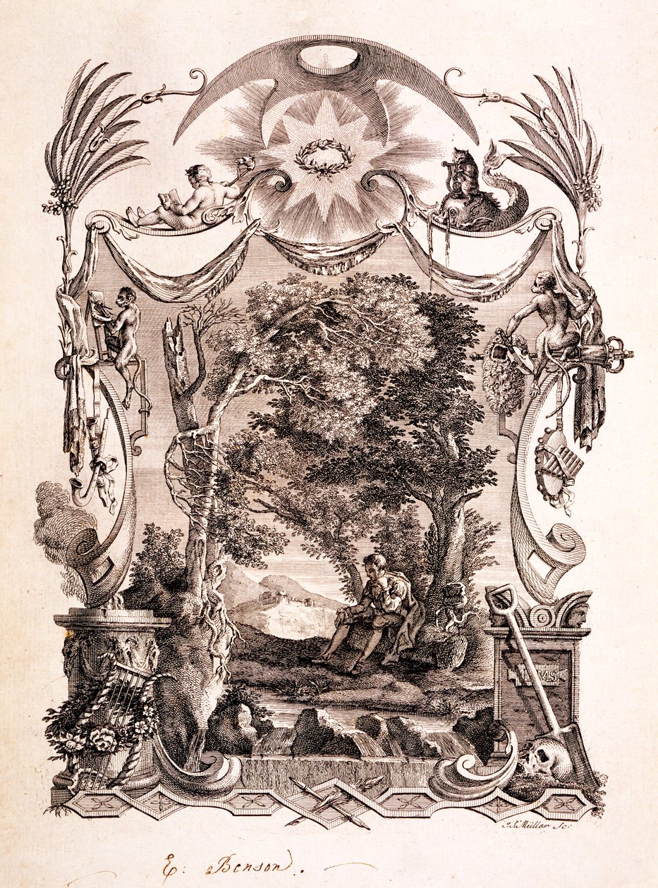 الشاعر الذي يفكر في الموت ، رسم توضيحي من "قصائد توماس غراي الست" ، نُشر عام 1775 بواسطة ريتشارد بنتلي