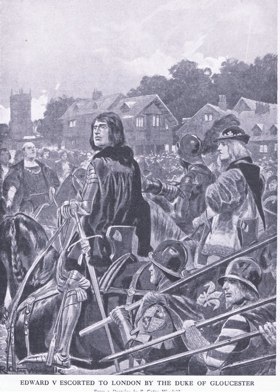 رافق إدوارد الخامس إلى لندن من قبل دوق غلوستر ، من Cassells History of the British People التي نشرتها شركة Waverley Book Company Limited ، c.1940 بواسطة ريتشارد كاتون وودفيل جونيور