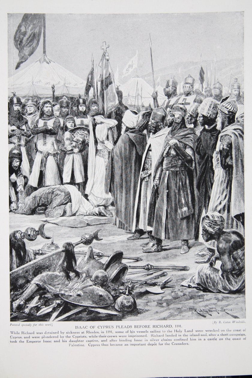 إسحاق من قبرص يناشد قبل ريتشارد ، 1191 ، التوضيح من "قصة هتشنسون للأمة البريطانية" ، ج .1923 بواسطة ريتشارد كاتون وودفيل جونيور