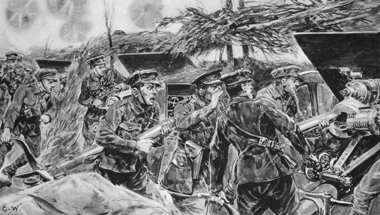 "أبقِ أفواهك مفتوحة!" أمر ضروري دائمًا عندما تكون البنادق في حالة ساخنة ، من `` The Illustrated War News &39;&39; ، 1916 بواسطة ريتشارد كاتون وودفيل جونيور