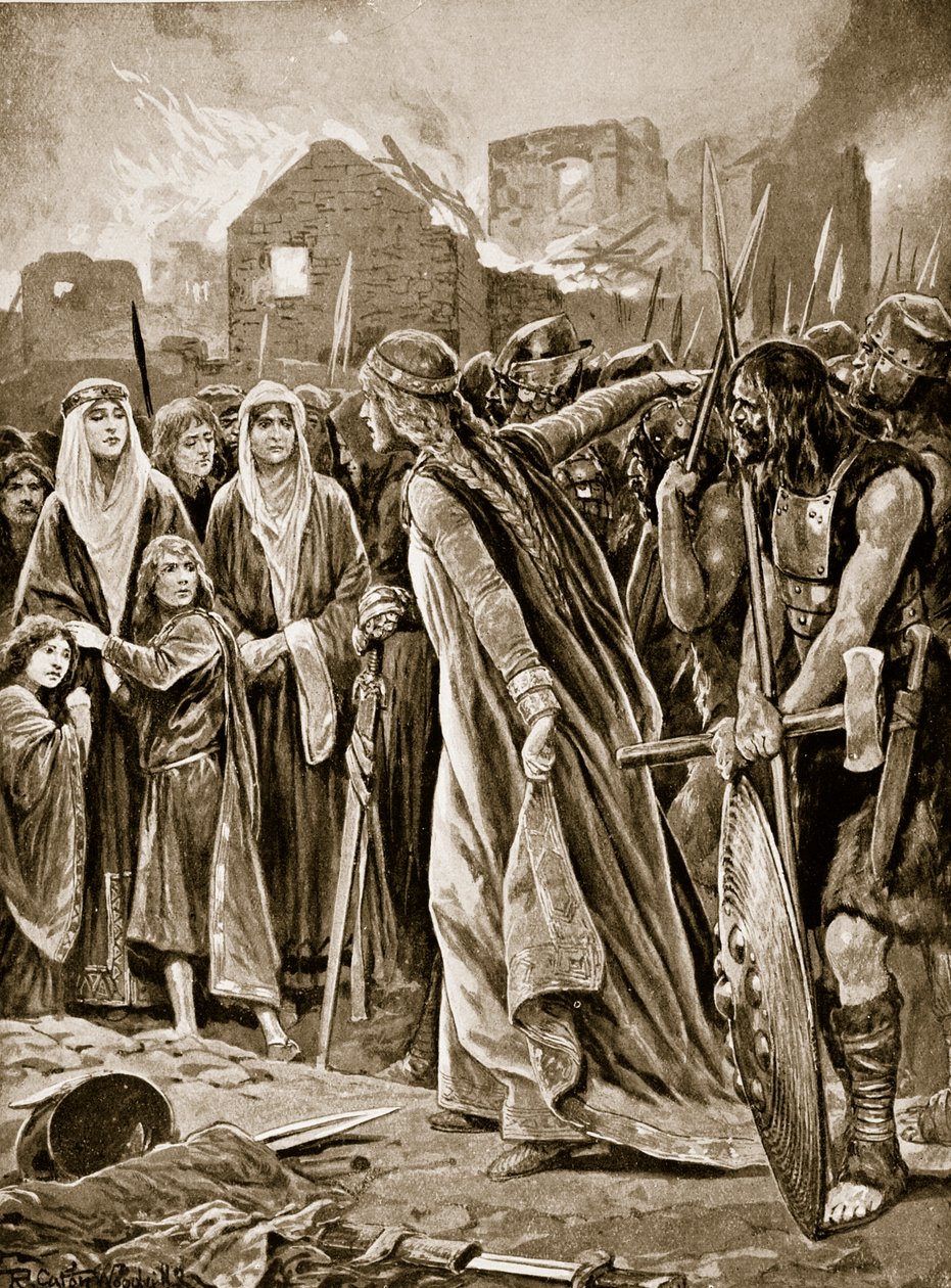 السجناء قبل Ethelfled بعد اقتحام Brecon ، التوضيح من `` قصة هتشنسون للأمة البريطانية &39;&39; ، 1923 بواسطة ريتشارد كاتون وودفيل جونيور